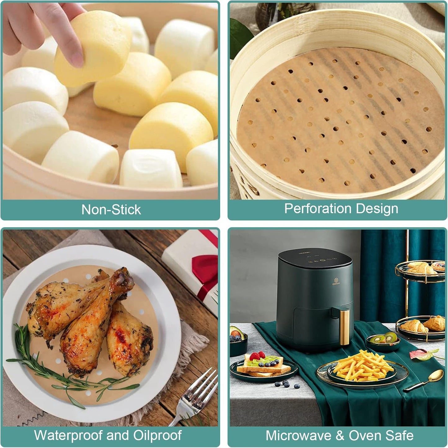 Air Fryer Parchment Paper Liners, 100 Pcs Disposable Papers Liner for 2-3QT Air Fryer Baking, 7 Inch Safe and Non-Stick Unbleache Steamer Liner for Microwave, Oven, Steaming Basket