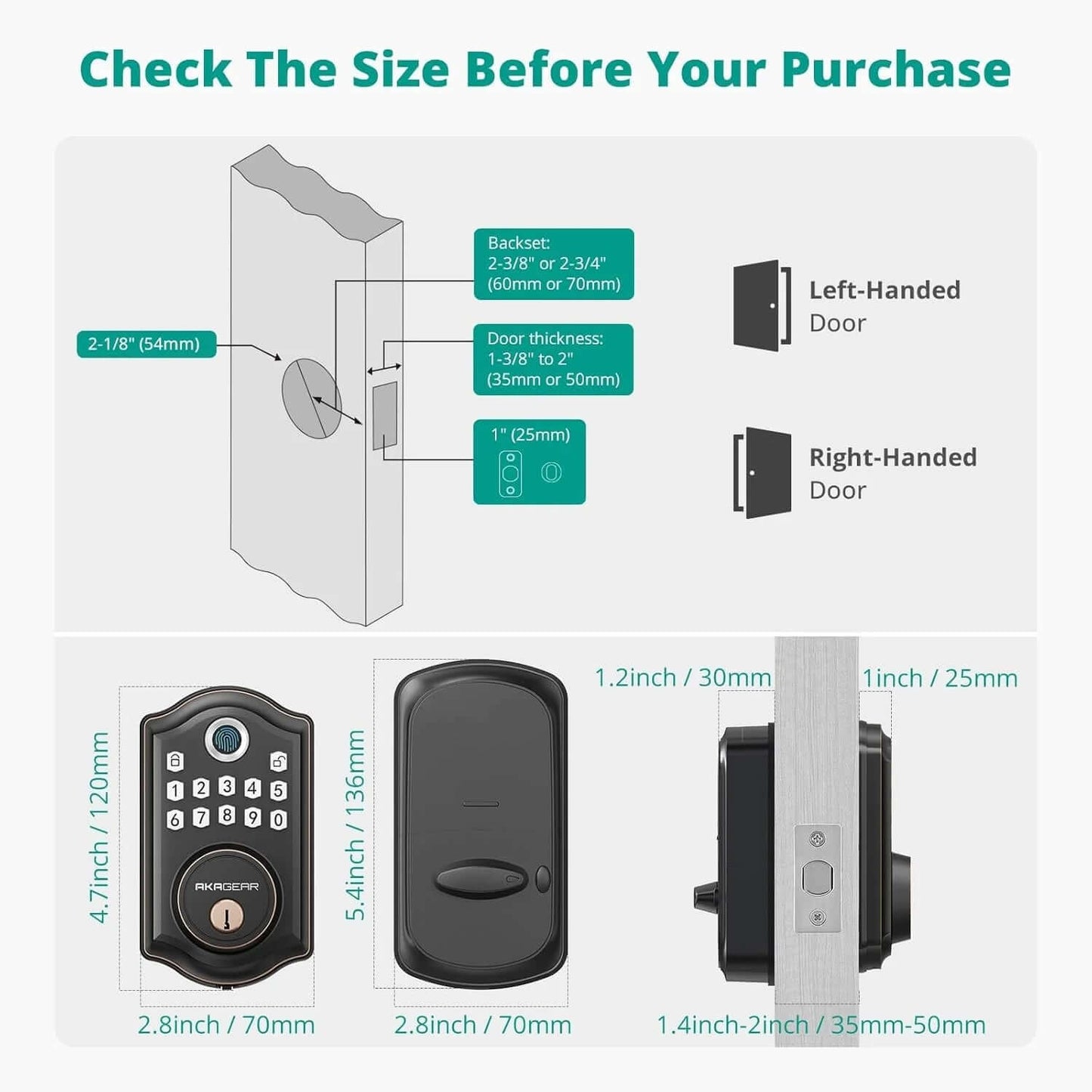 smart fingerprint door lock with APP Control, Security Smart Deadbolt Locks for Front Door, Auto Lock, Easy Installation, Bronze