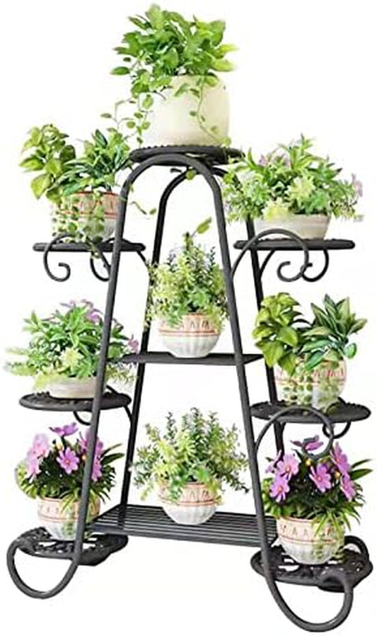 Plant Stand, 9 Tier Indoor Outdoor Metal Plant Shelf, Multiple Tier Flower Shelves, Tall Display Rack for Garden Balcony Living Room (Black)
