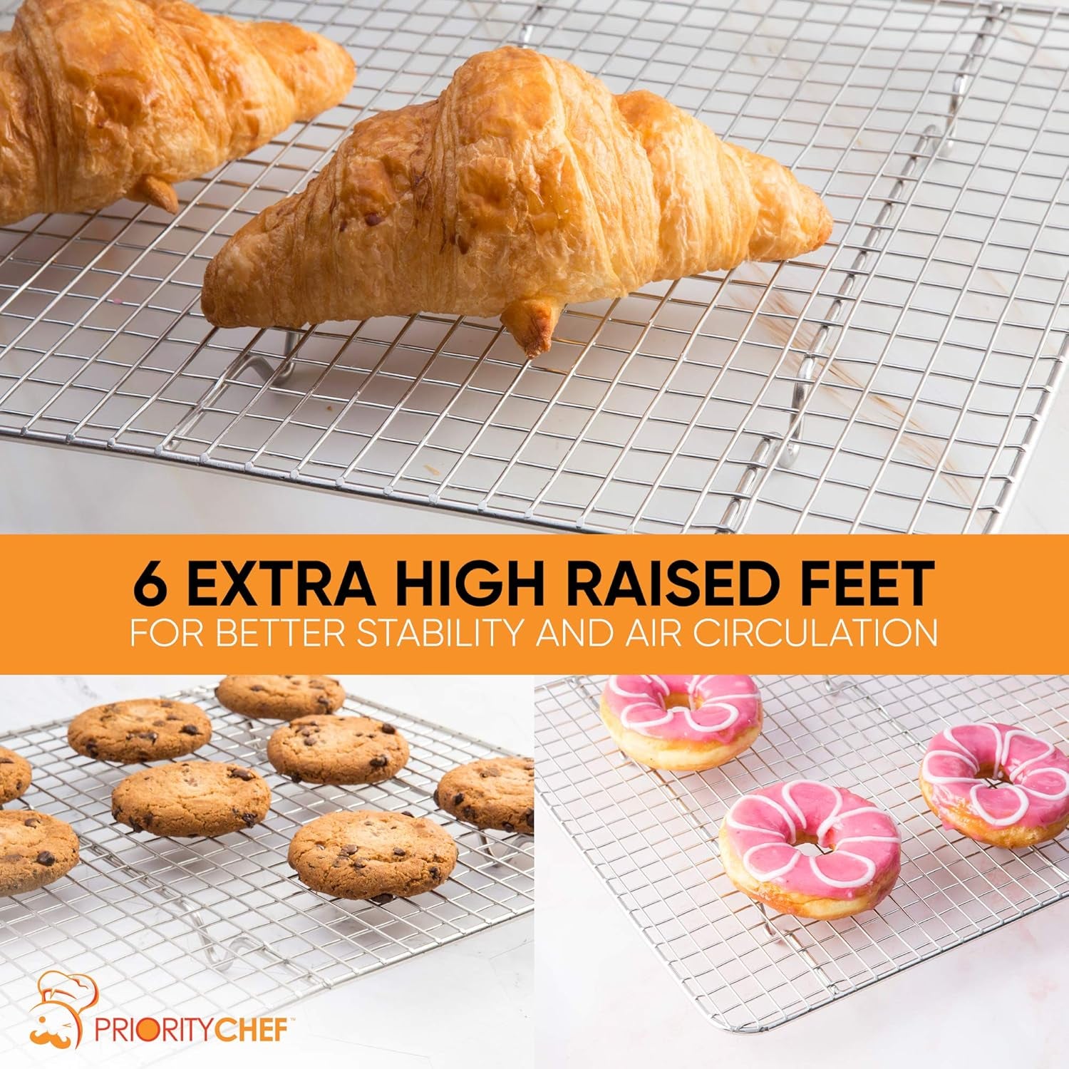 18/8 Stainless Steel Cooling Rack, Heavy Duty Baking Rack for Oven Cooking, Fits Jelly Roll Pan, Wire Rack for Cooking, Bacon, Cookie Cooling Rack, 10" X 14.7"