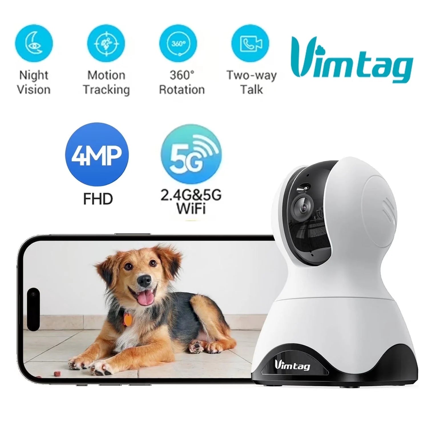 2.5K Pet Camera 5G&2.4G Wifi Dog/Cat/Nanny Cam & Baby Monitor, 360° Indoor Camera for Home Security with Phone App & Speaker, Motion Tracking, Free AI Detection, Night Vision, Sd/Cloud Storage