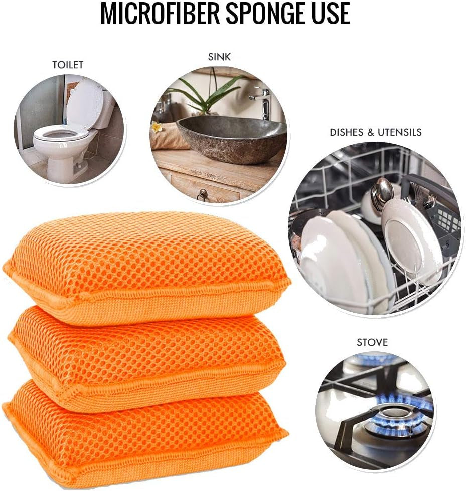 Miracle Microfiber Kitchen Sponge by  - Non-Scratch Heavy Duty Dishwashing Cleaning Sponges- Machine Washable- (Orange)