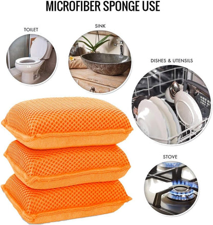 Miracle Microfiber Kitchen Sponge by  - Non-Scratch Heavy Duty Dishwashing Cleaning Sponges- Machine Washable- (Orange)