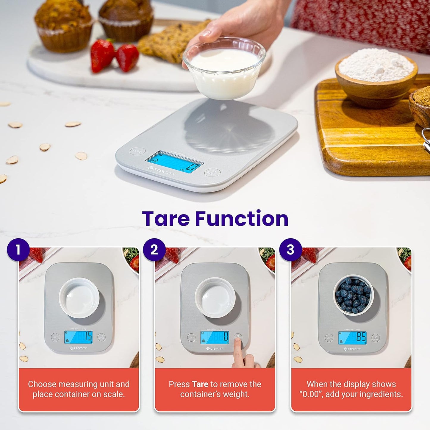 Food Kitchen Scale, Digital Weight Grams and Oz for Cooking, Baking, Meal Prep, and Diet, Medium, Gray