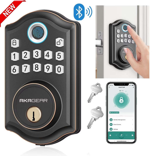 Fingerprint Door Lock with APP Control, Security Smart Deadbolt Locks for Front Door, Auto Lock, Easy Installation, Bronze