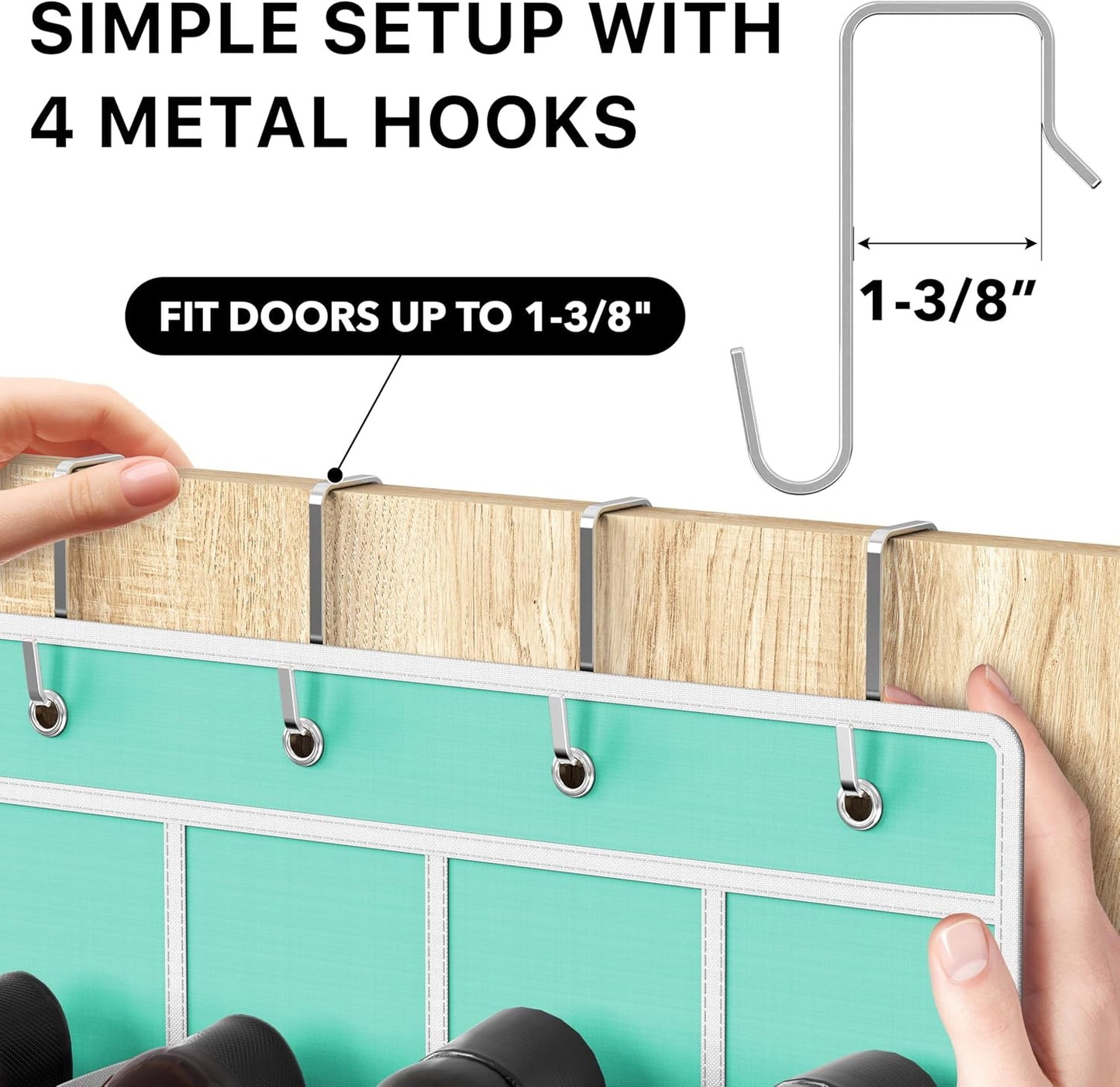 24 Pockets - Crystal Clear over the Door Hanging Shoe Organizer, Turquoise (64'' X 19'')