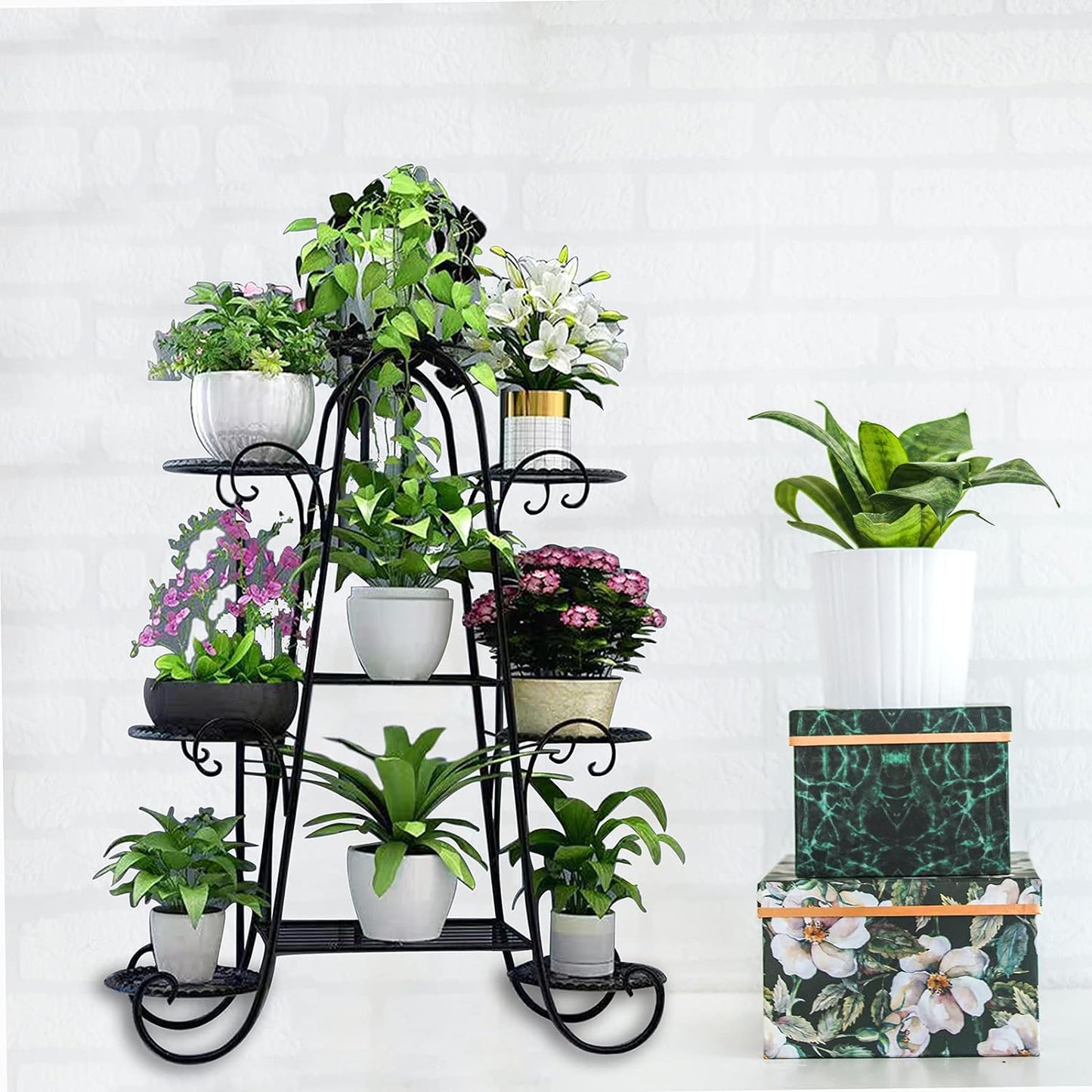 Plant Stand, 9 Tier Indoor Outdoor Metal Plant Shelf, Multiple Tier Flower Shelves, Tall Display Rack for Garden Balcony Living Room (Black)