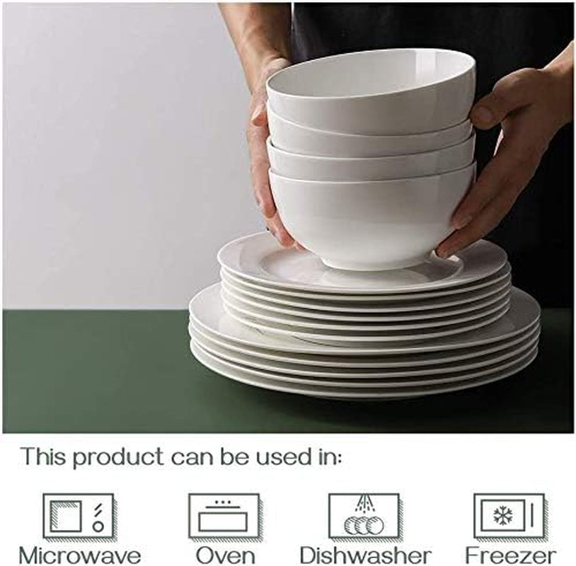 22 Ounce Soup and Cereal Bowls, Porcelain Serving Salad Bowls, Dishwasher & Microwave Safe, Centerpiece Serving Bowls, White,Bowl Set for Rice Pasta Oatmeal