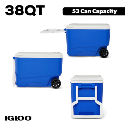 38 QT Wheelie Cool Hard Sided Cooler with Wheels, Blue