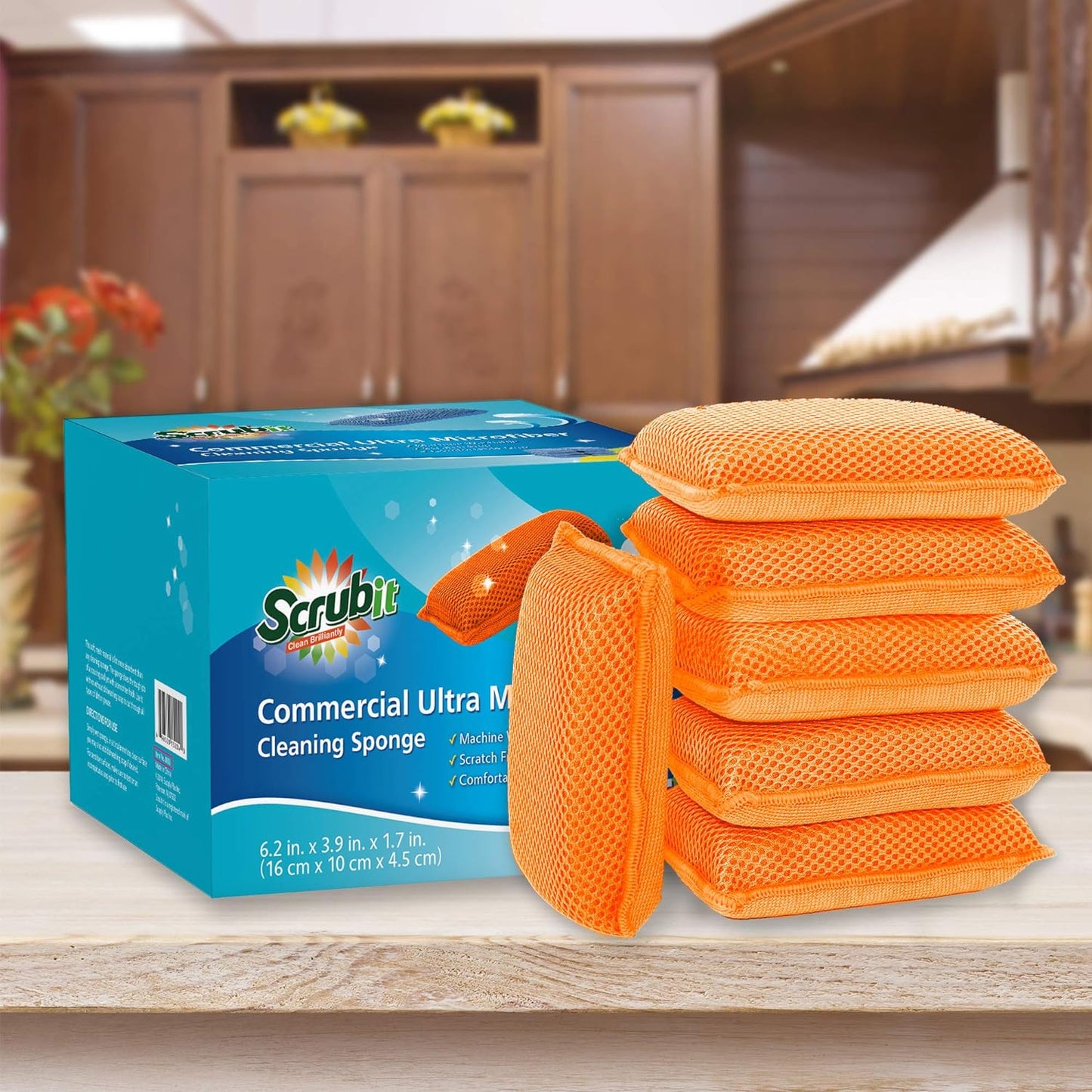 Miracle Microfiber Kitchen Sponge by  - Non-Scratch Heavy Duty Dishwashing Cleaning Sponges- Machine Washable- (Orange)